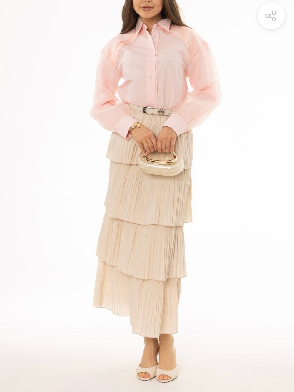 Blank NYC Tiered Pleated Maxi Skirt in Cream